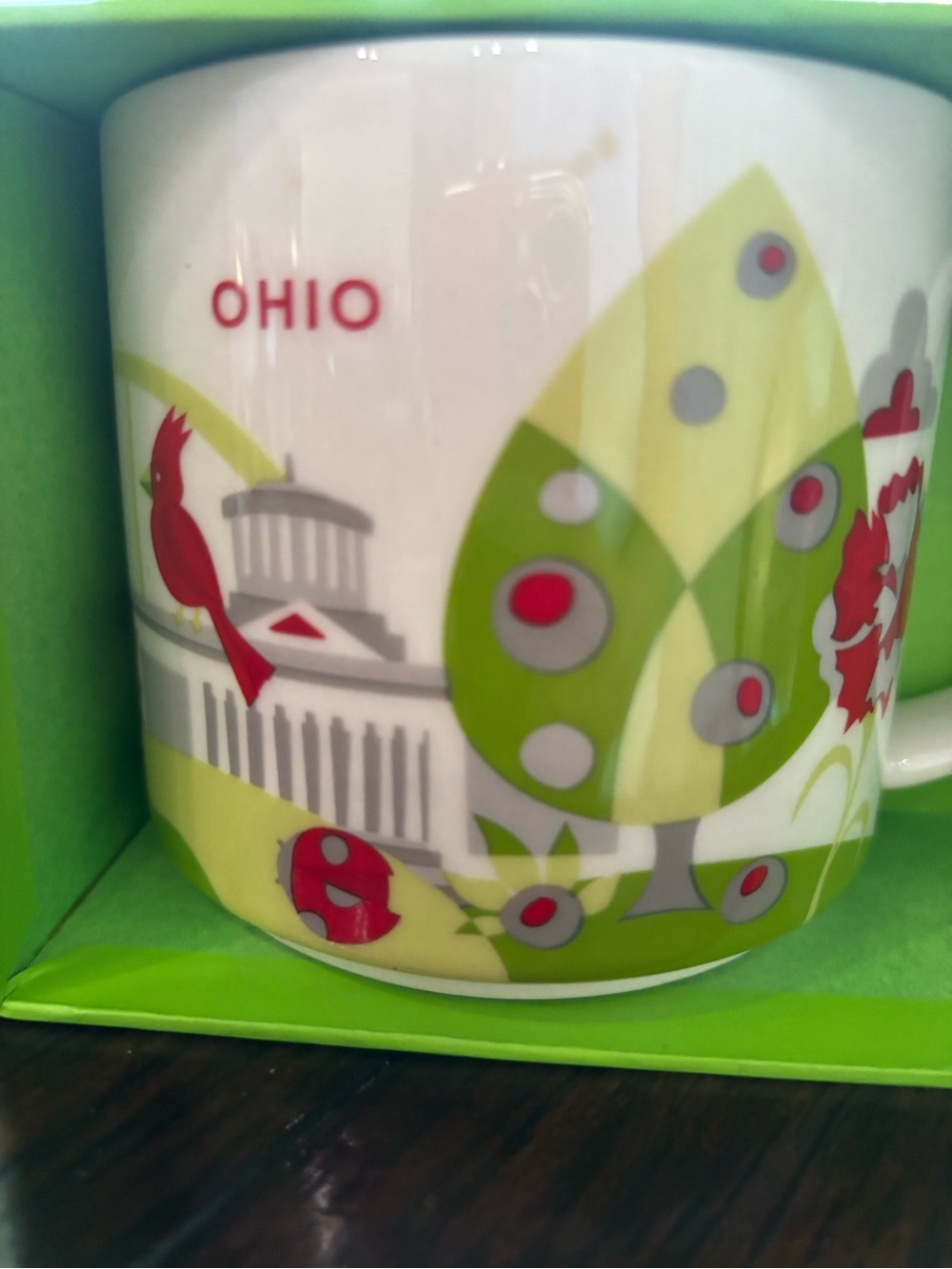 Starbucks Ohio Ceramic You Are Here Mug with Green and Red State Design